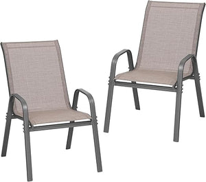 Stackable Patio Dining Chairs Set with Wide Seat & Metal Frame