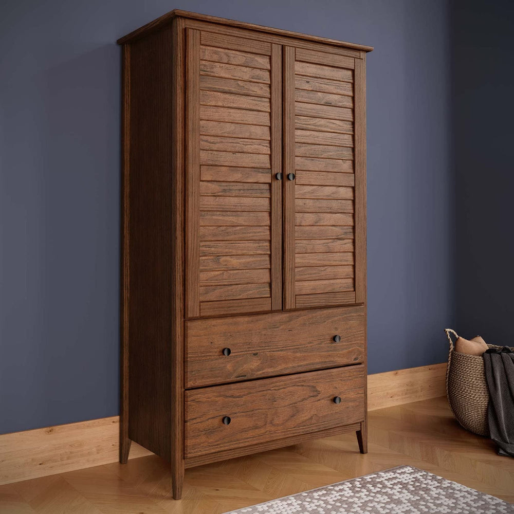 Solid Wood 2-Door Wardrobe with Drawers