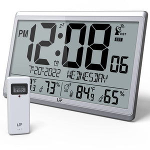 Atomic Digital Wall Clock with Indoor Outdoor Temperature and Humidity