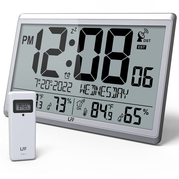 Atomic Digital Wall Clock with Indoor Outdoor Temperature and Humidity