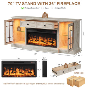 70" Fireplace TV Stand with 36" Electric Fireplace