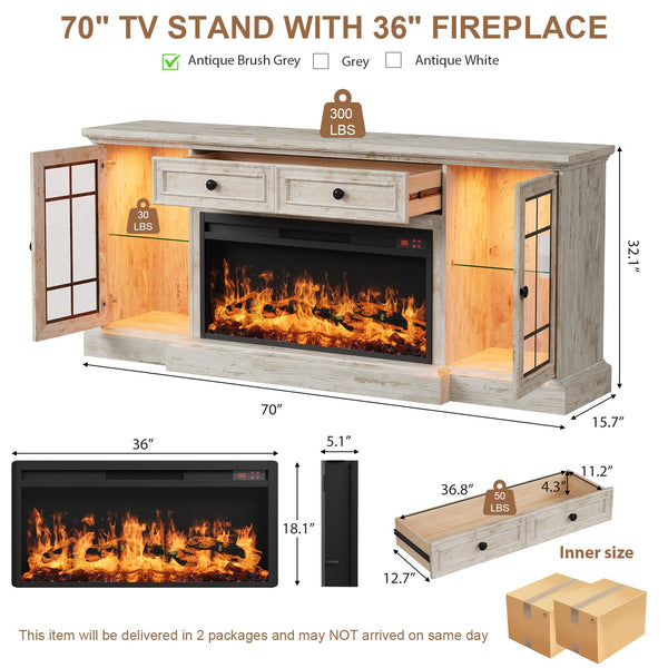 70" Fireplace TV Stand with 36" Electric Fireplace