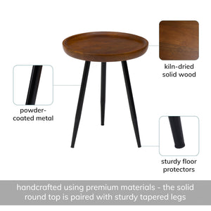 Round Wood Side Table with Metal Legs