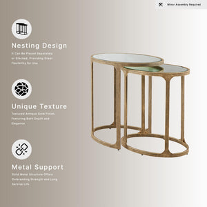 Oval Nesting Accent Table Set, Set of 2 – Mirrored Top, Gold Metal Frame