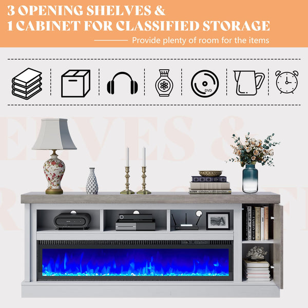 75" Farmhouse Fireplace TV Stand with 60" Electric Fireplace for TVs Up to 85"