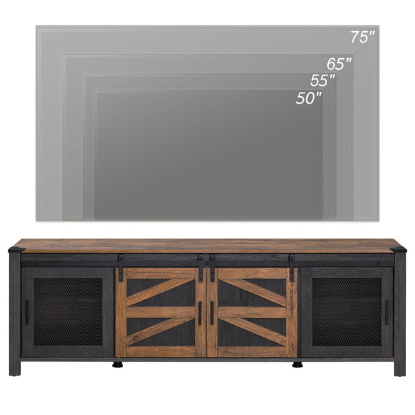 Farmhouse TV Stand for 75" TVs with Sliding Barn Doors