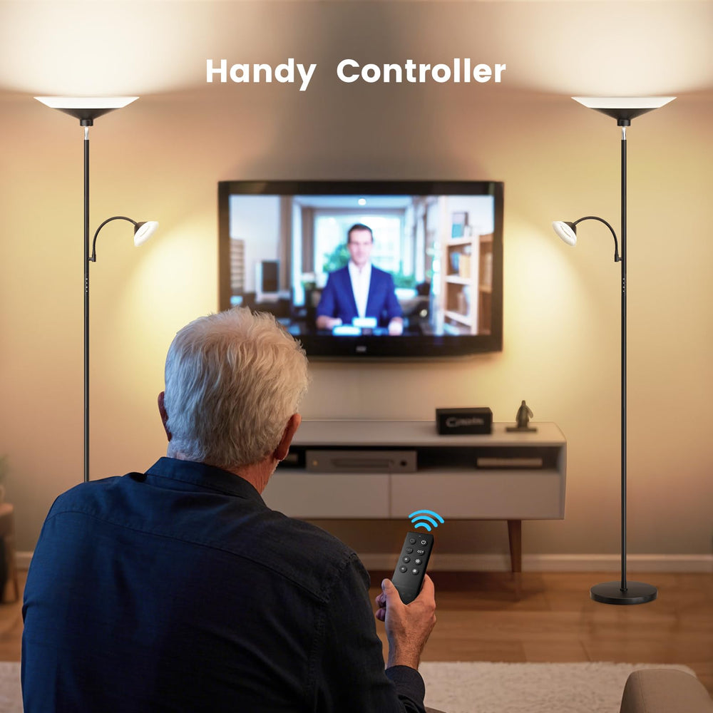 Dual-Zone LED Torchiere Floor Lamp with Remote