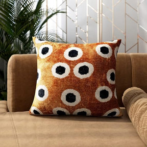 Gold & Black Dot Velvet Throw Pillow with Down Feather Insert