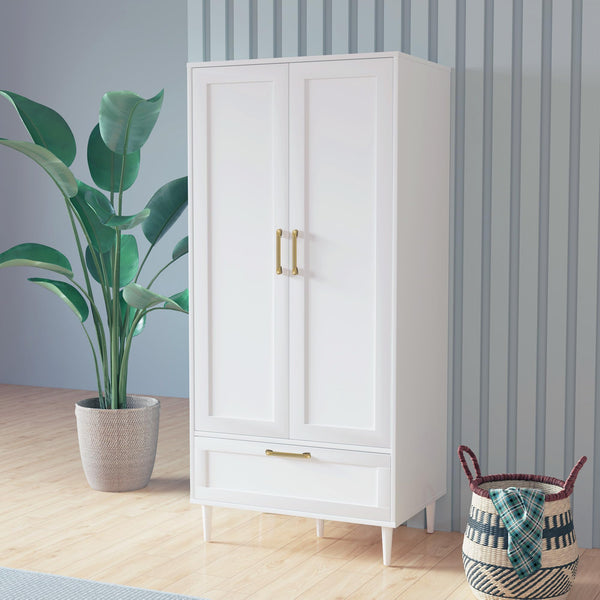 60" 2-Door Wardrobe Closet with Hanging Rod and Drawers
