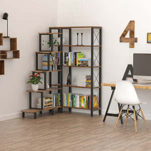 Industrial 5-Tier Corner Ladder Bookshelf