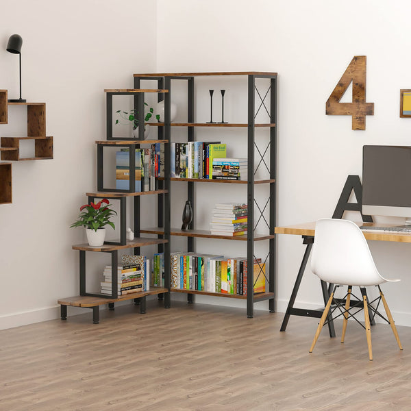 Industrial 5-Tier Corner Ladder Bookshelf
