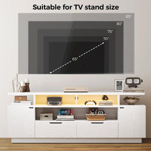 TV Stand with Power Outlet, LED Lights & Storage