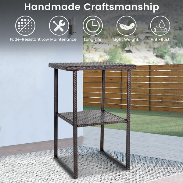 Outdoor Wicker Bar Table – Counter Height Patio Pub Table with Storage Shelf