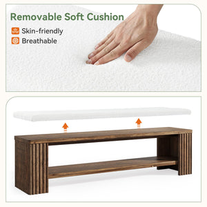 63" Solid Wood Entryway Bench with Removable Cushion & Fluted Legs