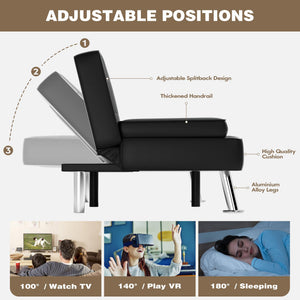 Convertible Futon Sofa Bed with Adjustable Backrest & Cup Holders