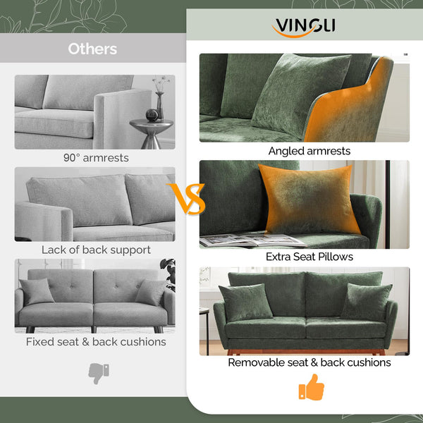 Mid-Century Loveseat Sofa with Wood Frame & Linen Fabric