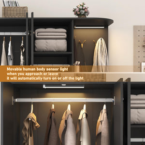 Large Wardrobe Closet with Mirror & Sensor Light – 5 Doors, 2 Drawers