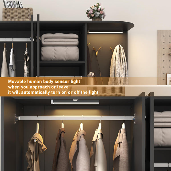 Large Wardrobe Closet with Mirror & Sensor Light – 5 Doors, 2 Drawers