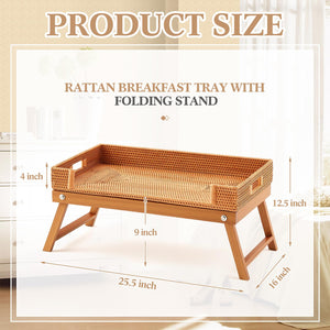 Rattan Breakfast Tray with Foldable Legs