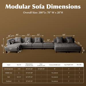 Modular Sectional Sofa with Chaise – Dark Grey Chenille