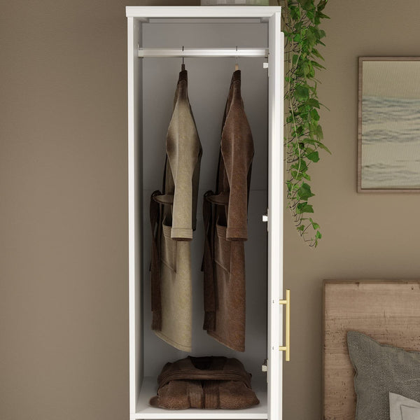 Slim Wardrobe Armoire with 2 Doors, Shelves & Hanging Rod