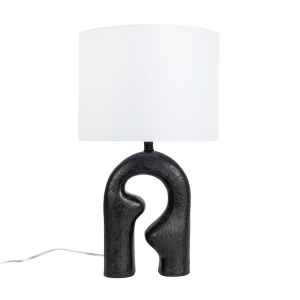 Abstract Sculptural Resin Table Lamp with White Drum Shade