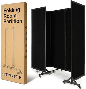 5-Panel Folding Room Divider with Wheels – 10'6"W x 6'7"H