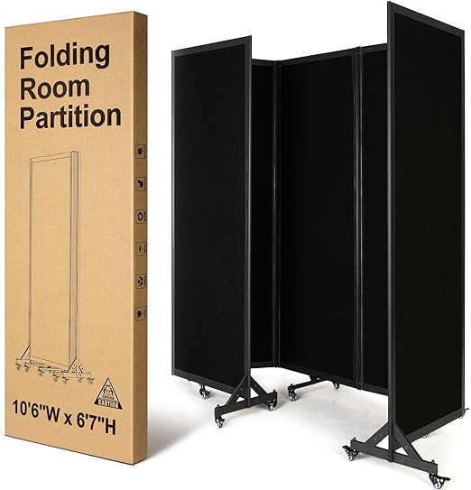 5-Panel Folding Room Divider with Wheels – 10'6"W x 6'7"H