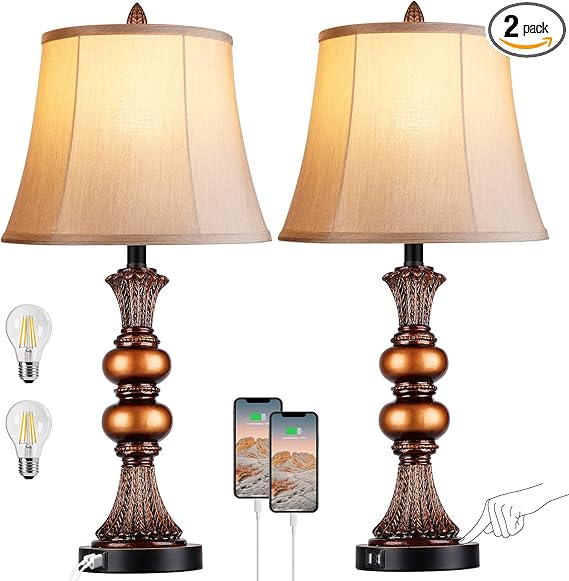 Touch Control Dimmable Table Lamp Set of 2 with USB Ports