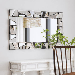 Large Rectangular Beveled Wall Mirror with Uneven Glass Frame