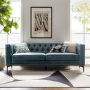 84" Faux Leather Button-Tufted 3-Seater Sofa with Metal Legs