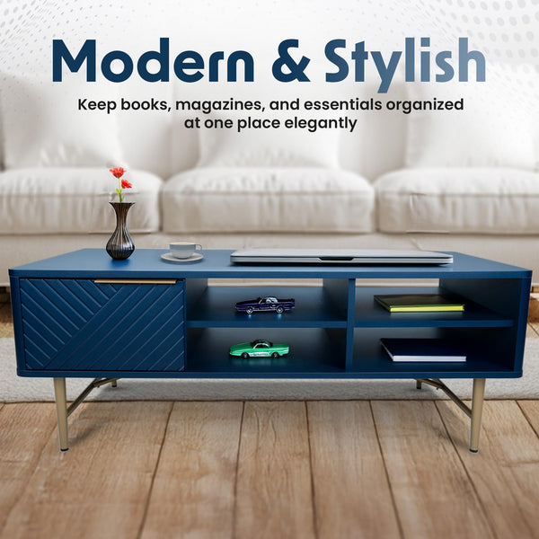Modern Coffee Table with Storage – Navy Blue