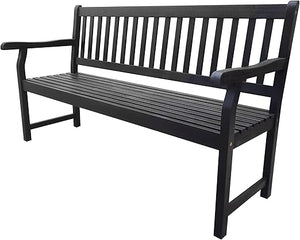 Acacia Wood Outdoor Garden Bench – 3-Seat Slat-Back, 600 lbs Support