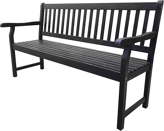 Acacia Wood Outdoor Garden Bench – 3-Seat Slat-Back, 600 lbs Support