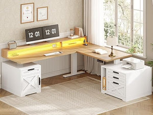 L-Shaped Electric Standing Desk with Drawers & Storage
