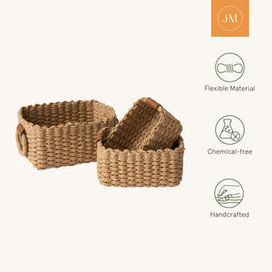 Woven Storage Basket Set of 3 - Paper Rope Shelf Organizer Bins