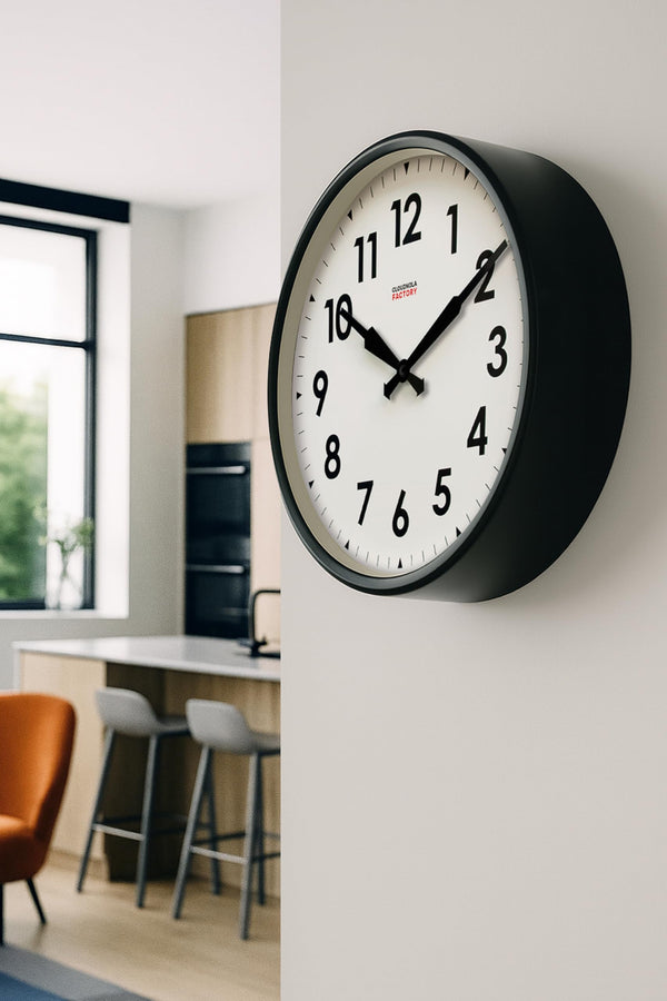 18-Inch Round Metal Wall Clock – Black, Silent Analog