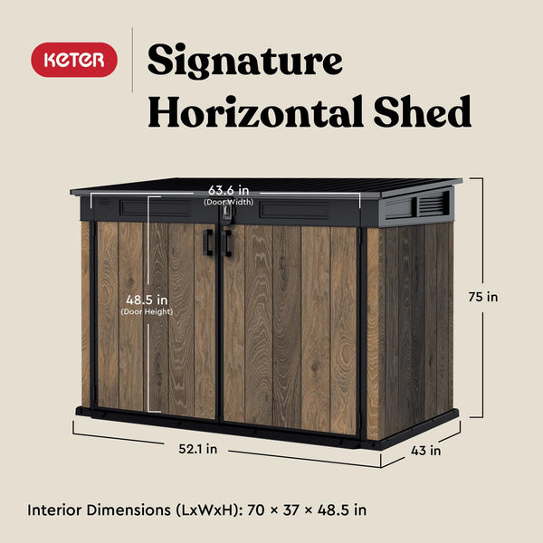 Outdoor Horizontal Storage Shed with Lockable Double Doors, Ventilation & 533-Gallon Capacity