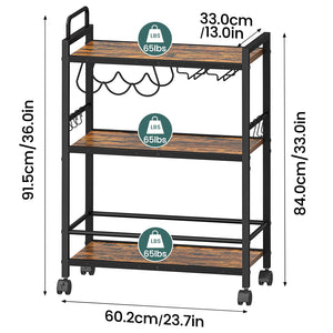 Rolling Bar Cart with Wine Rack & Glass Holder
