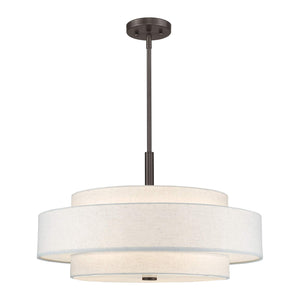 5-Light Triple Drum Pendant Light with Fabric Shade