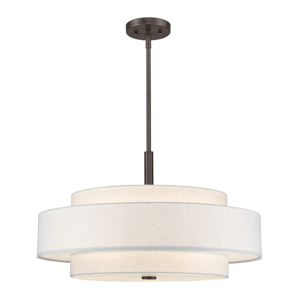5-Light Triple Drum Pendant Light with Fabric Shade