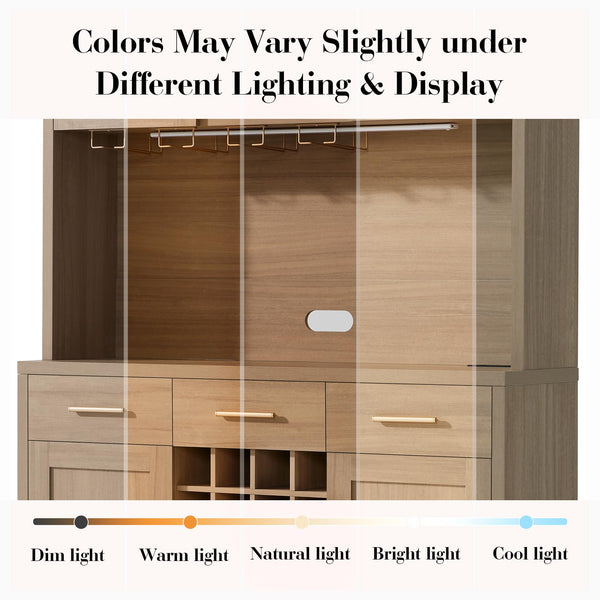 77" Bar Cabinet with Wine Rack & LED Lights