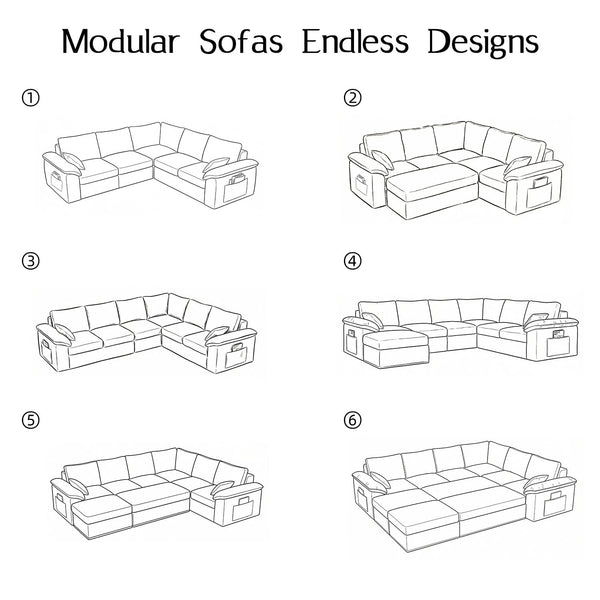 112" Modular Cloud Sectional Sofa, 6-Seater Chenille, Storage Ottoman