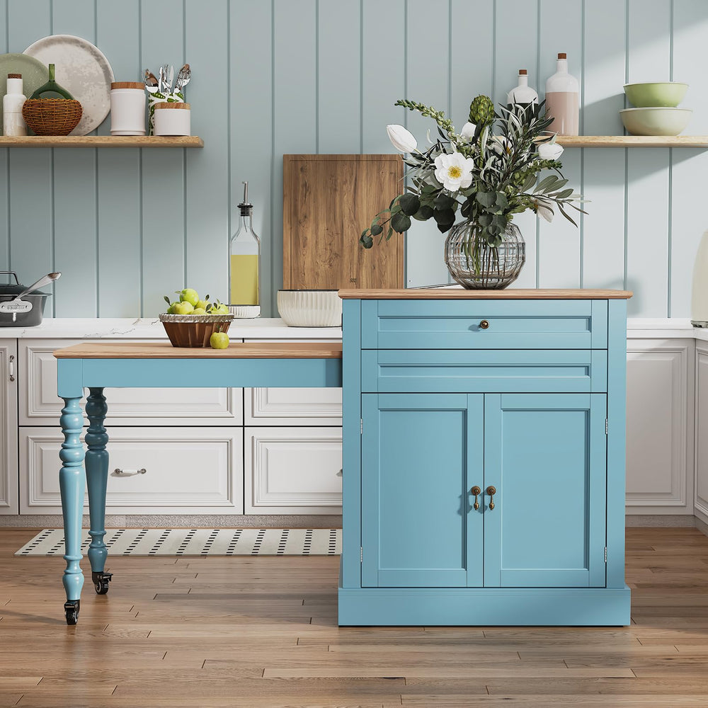 Extendable Kitchen Island with Charging Station & Storage