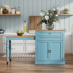 Extendable Kitchen Island with Charging Station & Storage