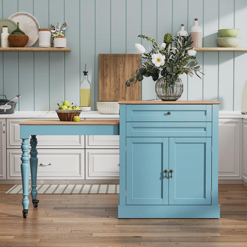 Extendable Kitchen Island with Charging Station & Storage