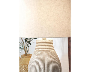 Textured Paper Composite Table Lamp with 3-Way Switch, Neutral Drum Shade