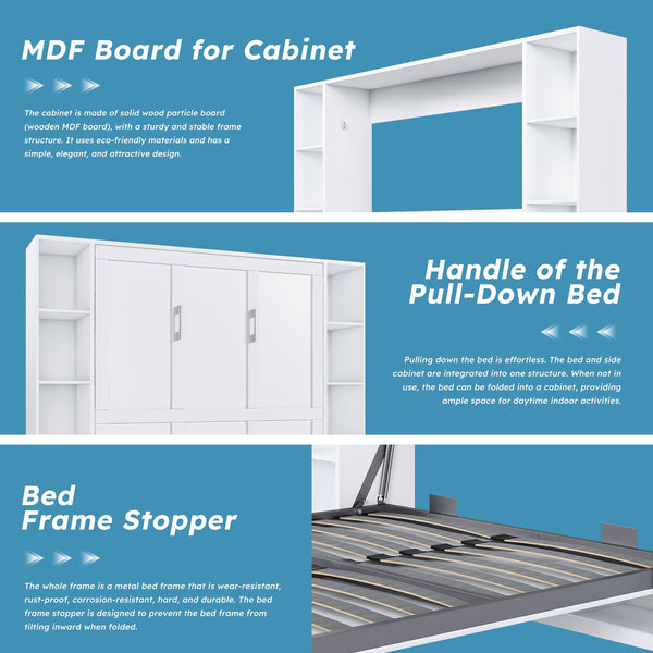 Queen Murphy Bed with Storage Cabinet – White