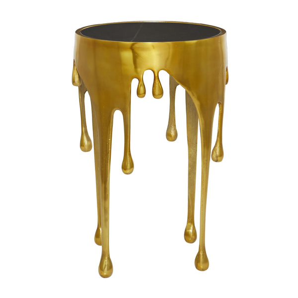 Round Aluminum Accent Table with Glass Top