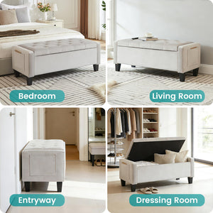 Velvet Storage Ottoman Bench with Side Pockets